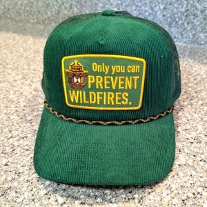 Smokey The Bear Corduroy Rope Trucker Snapback Hat Forest Green NEW with Tags